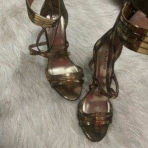 Bebe Metallic Strappy Heels